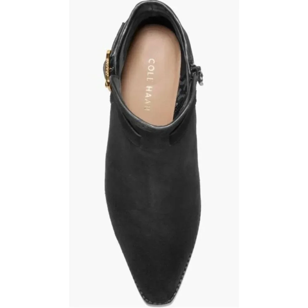 Cole Haan Womens Black Suede Side Zip Up Norella Buckle Ankle Bootie Sz 9 B New
